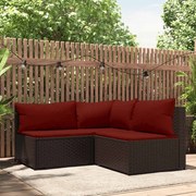 vidaXL 3 pcs conjunto lounge jardim c/ almofadões vime PE castanho