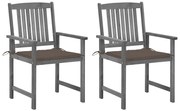vidaXL Cadeiras de jardim com almofadões 2 pcs acácia maciça cinza