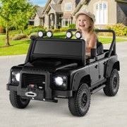 Jipe Land Rover Defender elétrico infantil 12V com comando à distância, suspensão completa, faróis e música para idades entre 3 e 8 anos, Preto