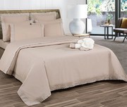Roupa de cama Bordada - London cor Taupe - Algodão percal 200 fios: 1 lençol inferior não ajustável 280x290 cm + 1 lençol superior 280x290 cm + 2 fronhas 50x70 cm