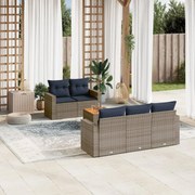 vidaXL 6 pcs conjunto sofás p/ jardim c/ almofadões vime PE cinzento