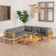 vidaXL 6 pcs conj. lounge de jardim + almofadões cinzentos teca maciça