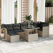vidaXL 8 pcs conj. sofás jardim c/ almofadões vime PE cinzento-claro