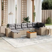 vidaXL 8 pcs conj. sofás jardim c/ almofadões vime PE bege misturado