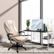 Cadeira de Escritório com 6 Pontos de Massagem Reclinável até 130° com Função de Aquecimento 68x72x110-120 cm Castanho Claro
