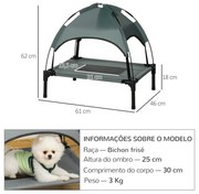 PawHut Cama Elevada para Animais de Estimação Portátil com Toldo Amoví