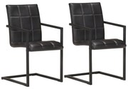 vidaXL Cadeiras de jantar cantilever 2 pcs couro genuíno preto