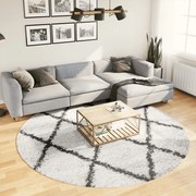 vidaXL Tapete shaggy de pelo alto PAMPLONA Ø 240 cm creme e preto