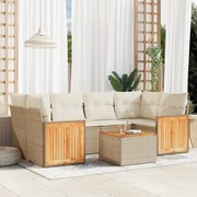 vidaXL 7 pcs conjunto de sofás p/ jardim com almofadões vime PE bege