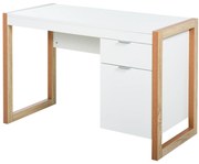 HOMCOM Mesa de Computador com Gaveta Armário Pés em Forma Retangular112,5x50x75,5 cm Branco e Madeira | Aosom Portugal