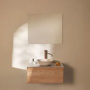 Conjunto De Móvel De Casa De Banho Suspenso Em Madeira De Freixo Tedrik Castanho Fresno & Cimento Redondo Branco Ø40 Cm Zavion & Led - Sklum