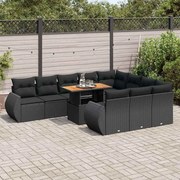 vidaXL 11 pcs conjunto sofás de jardim c/ almofadões vime PE preto