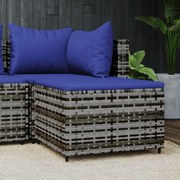 vidaXL Apoio de pés p/ jardim com almofadão vime PE cinzento