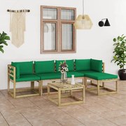 6 pcs conjunto lounge de jardim com almofadões pinho impregnado