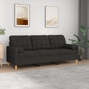 vidaXL Sofá 3 lugares + almofadas decorativas 180 cm tecido preto