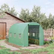 Estufa Tipo Túnel de Jardim 350x200x200cm Estufa de Jardim com 6 Janelas Respiráveis e Porta Enrolável com fecho para Cultivo de Plantas e Verduras Ve