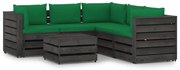 6 pcs conj. lounge jardim + almofadões madeira impreg. cinzento