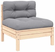 vidaXL Sofá de centro para jardim c/ almofadões cinzentos pinho maciço