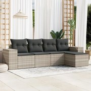 vidaXL 5 pcs conj. sofás jardim c/ almofadões vime PE cinzento-claro