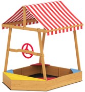 AIYAPLAY Caixa de Areia para Crianças em Forma de Barco com Toldo e Assentos Caixa de Areia para Exterior 133x101x141 cm Madeira