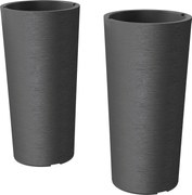 Outsunny Conjunto de 2 vasos de plantas empilháveis, jardineiras altas de plástico, cuba interna e furos de drenagem, Ø35x60cm, cinza | Aosom Portugal