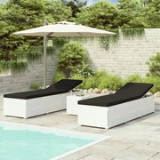 vidaXL 3 pcs espreguiçadeiras jardim c/ mesa de centro vime PE branco