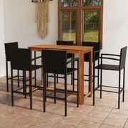 7 pcs conjunto de bar para jardim preto