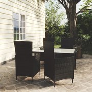 vidaXL 5 pcs conjunto jantar exterior com almofadões vime PE preto