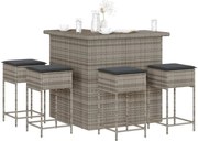 vidaXL 5 pcs conjunto de bar p/ jardim c/ almofadões vime PE cinzento
