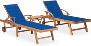 vidaXL Espreguiçadeiras com mesa e almofadão 2 pcs teca maciça