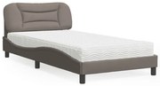 vidaXL Cama com colchão 100x200 cm tecido cinzento-acastanhado