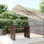 vidaXL Mesa de bar com tampo de vidro 145x80x110 cm vime PE castanho