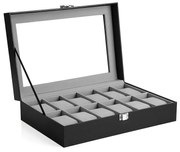 Caixa para relógios com 12 compartimentos e tampa de vidro | SONGMICS | 30.2 x 20.2 x 8 cm | preto | JWB12BK.