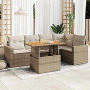 vidaXL 6 pcs conjunto de sofás p/ jardim com almofadões vime PE bege