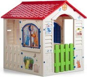 Casa de brincar interior e exterior para crianças Country Cottage, em plástico resistente e duradouro, branca, única, tamanhos 84 x 103 x 104 cm