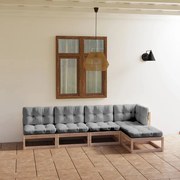 5 pcs conjunto lounge de jardim c/ almofadões pinho maciço