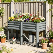Floreira Elevada com Prateleira Inferior, Mesa de Cultivo em Metal Galvanizado com Forro 120x55x80 cm Cinzento Prateado