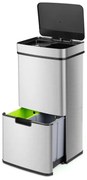 Lixeira de aço inoxidável 56L, reciclagem sem contato, preta