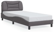 Estrutura cama c/ luzes LED 90x190 cm couro artificial cinzento