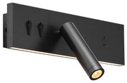Candeeiro de parede preto ajustável com USB-C incl. LED - Modric Moderno