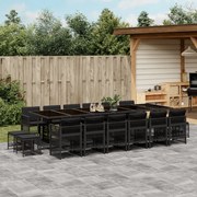 vidaXL 17 pcs conjunto de jantar p/ jardim c/ almofadões vime PE preto