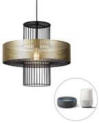 LED Candeeiro suspenso inteligente dourado com preto 50 cm incl. Wifi G95 - Tess Design