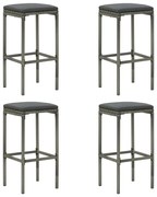 vidaXL Bancos de bar com almofadões 4 pcs vime PE cinzento