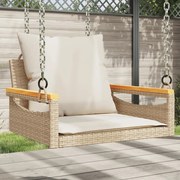 vidaXL Banco baloiço com almofadões 63x62x40 cm vime PE bege