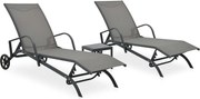 vidaXL Espreguiçadeiras com mesa 2 pcs textilene e aço