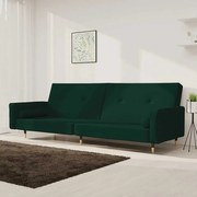 vidaXL Sofá-cama 2 lugares com duas almofadas veludo verde-escuro