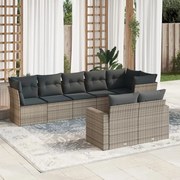 vidaXL 8 pcs conjunto sofás de jardim c/ almofadões vime PE cinzento