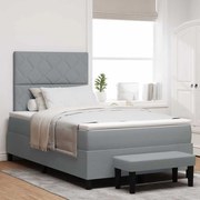 Cama Box Spring com Colchão &amp; Banco Cinza Claro 120x200 cm Tecido