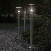 vidaXL Candeeiro de chão para exterior 3 pcs 100 cm aço inox. prateado
