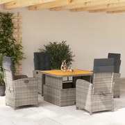 vidaXL 5 pcs conjunto de jantar p/ jardim c/ almofadões vime PE cinza